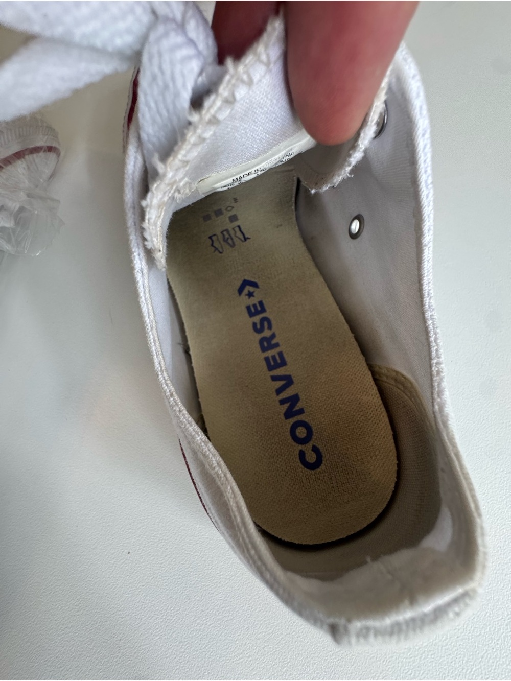 Converse White Canvas Low Tops with Burgundy Trim - Picture 8 of 9